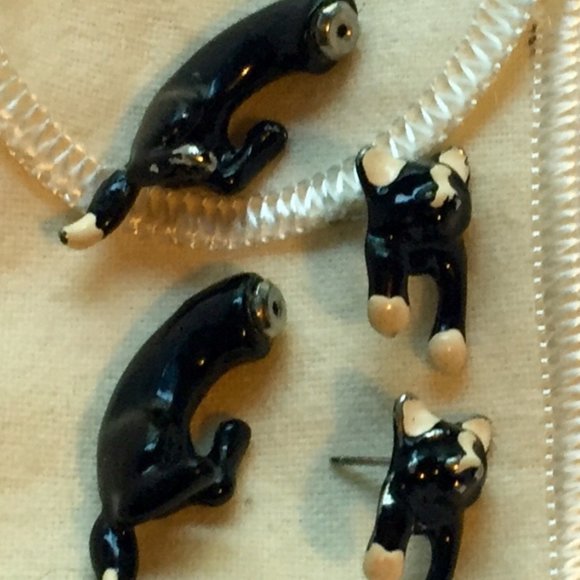 90s Vtg Enamel Cat 3D Drop Earrings - So Cute! - Picture 12 of 15